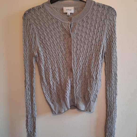 Aritzia Wilfred Crochet Lightweight Cardigan in Grey - Picture 1 of 9